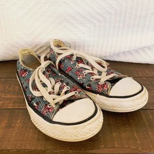Girls Converse size 1 blue pink flowers shoes sneakers all stars youth